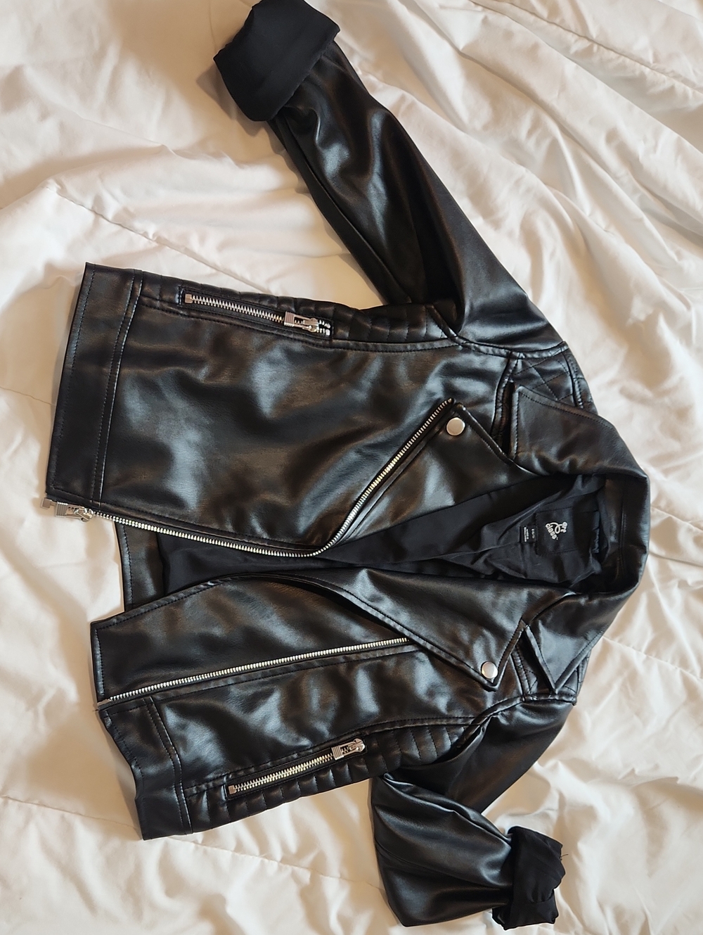 Girl's Art Class Black Faux Leather Moto Jacket with Silver Hardware